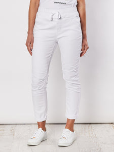 Pants Front Tie Cotton Jogger Jean - White