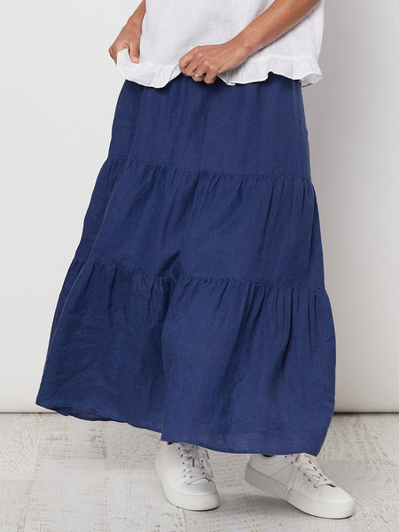 Tiered Indigo Linen Skirt Threadz Gordon Smith Valuezy