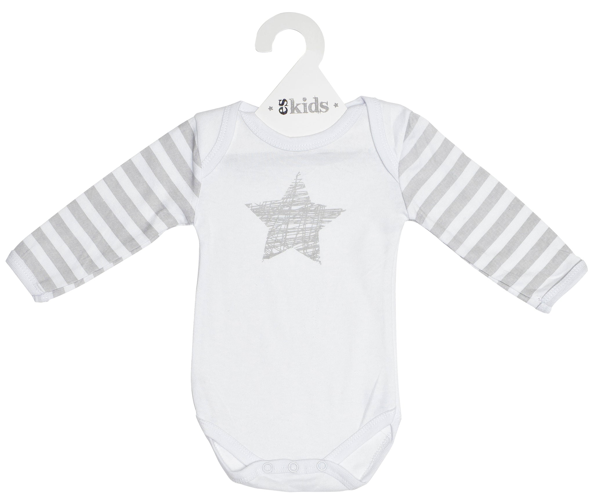 Bodysuit Long Sleeve - White and Silver Scribble Star Valuezy