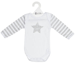Bodysuit Long Sleeve - White and Silver Scribble Star Valuezy