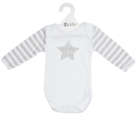 Bodysuit Long Sleeve - White and Silver Scribble Star Valuezy