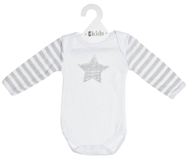 Baby Bodysuit Long Sleeve - White and Silver Scribble Star