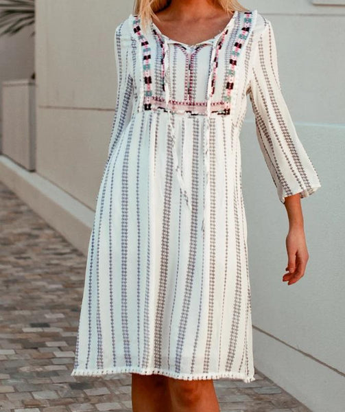 DEV0059 Dress white embroidered beads BOHO 3 Isabella Valuezy Australia