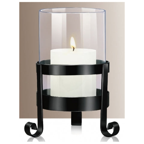 Candle holder - Black metal with Glass Pillar