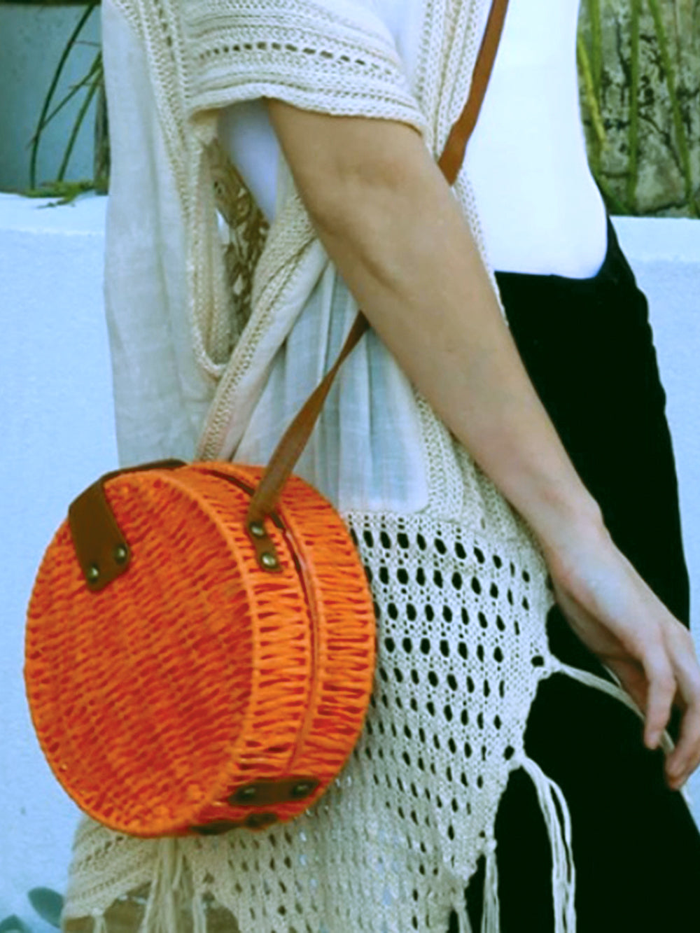 EV1348 Orange Round Straw Rattan Bag Valuezy Australia