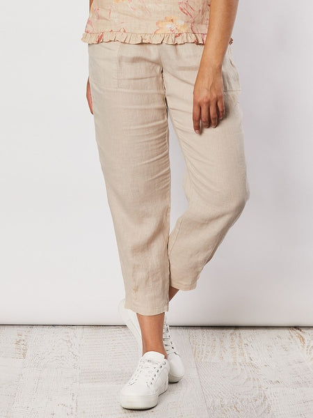 Pants Natural Linen Ribbed Waist