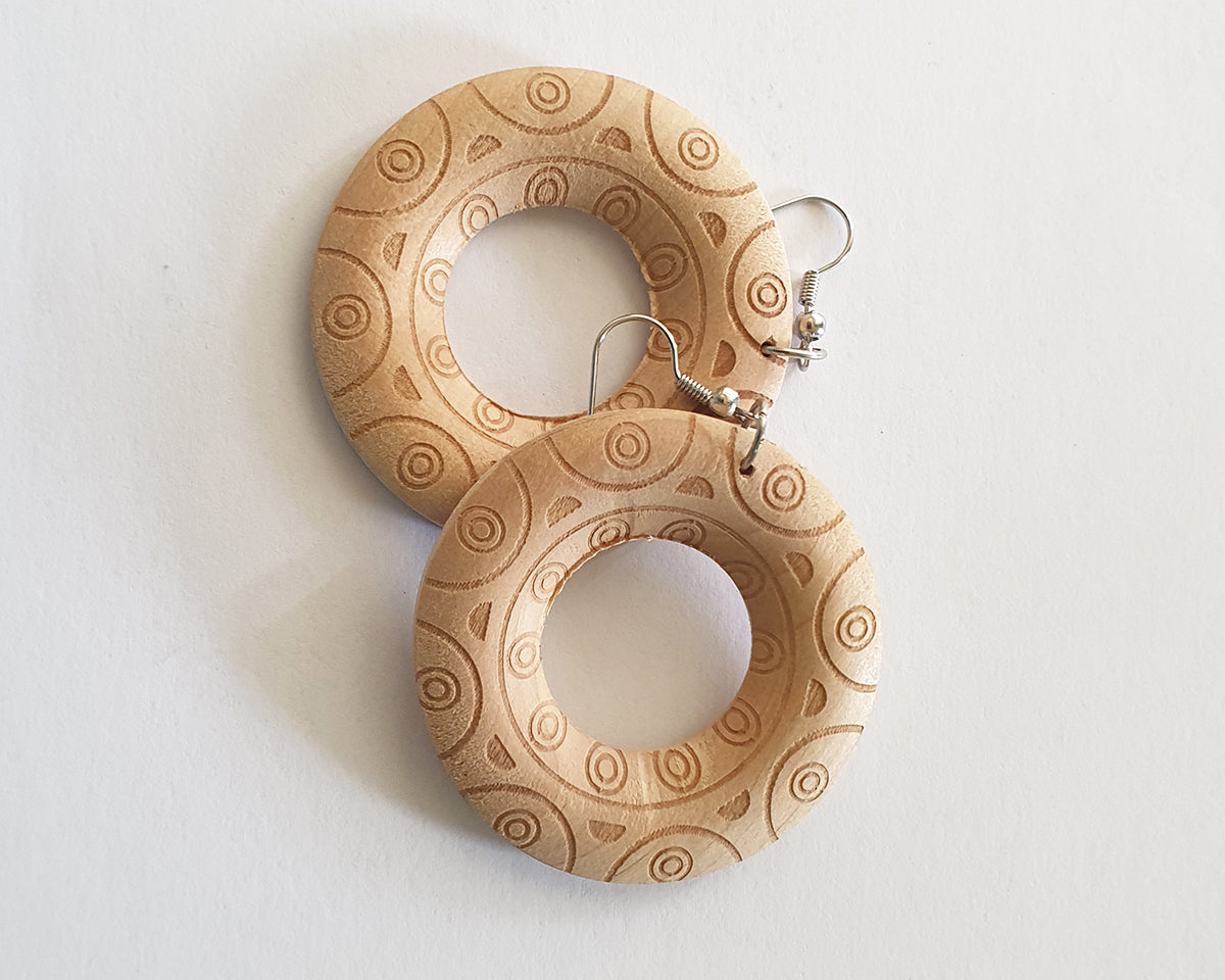 Earrings Wooden Circles Design 5cm